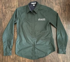 JoAnn Fabrics Work Shirt, Long Sleeve Green Button Up Size Small 