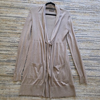 Repeat M  Longline Cardigan Beige Cotton Cashmere Blend Tie Waist Pockets