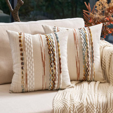 Boho Throw Pillow Covers 18X18 Inch Set of 2, Farmhouse Decorative Striped Squar
