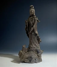 Bronze Guanyin Buddha Dragon Statue – Thailand/Burma 49 cm Vintage Collectible