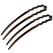 Parcelona French U Hair Pins 3.5" Tortoise Shell Bun Chignon Forks (Set of 2)