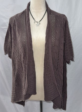 VTG Crystal Kobe Y2K Brown KNIT CROCHET DUSTER CARDIGAN WOMENS SIZE SMALL EUC