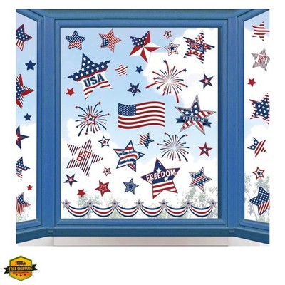 9 Sheets Patriotic Window Clings 4th of July Decals  Stars Shape Firework Dou...