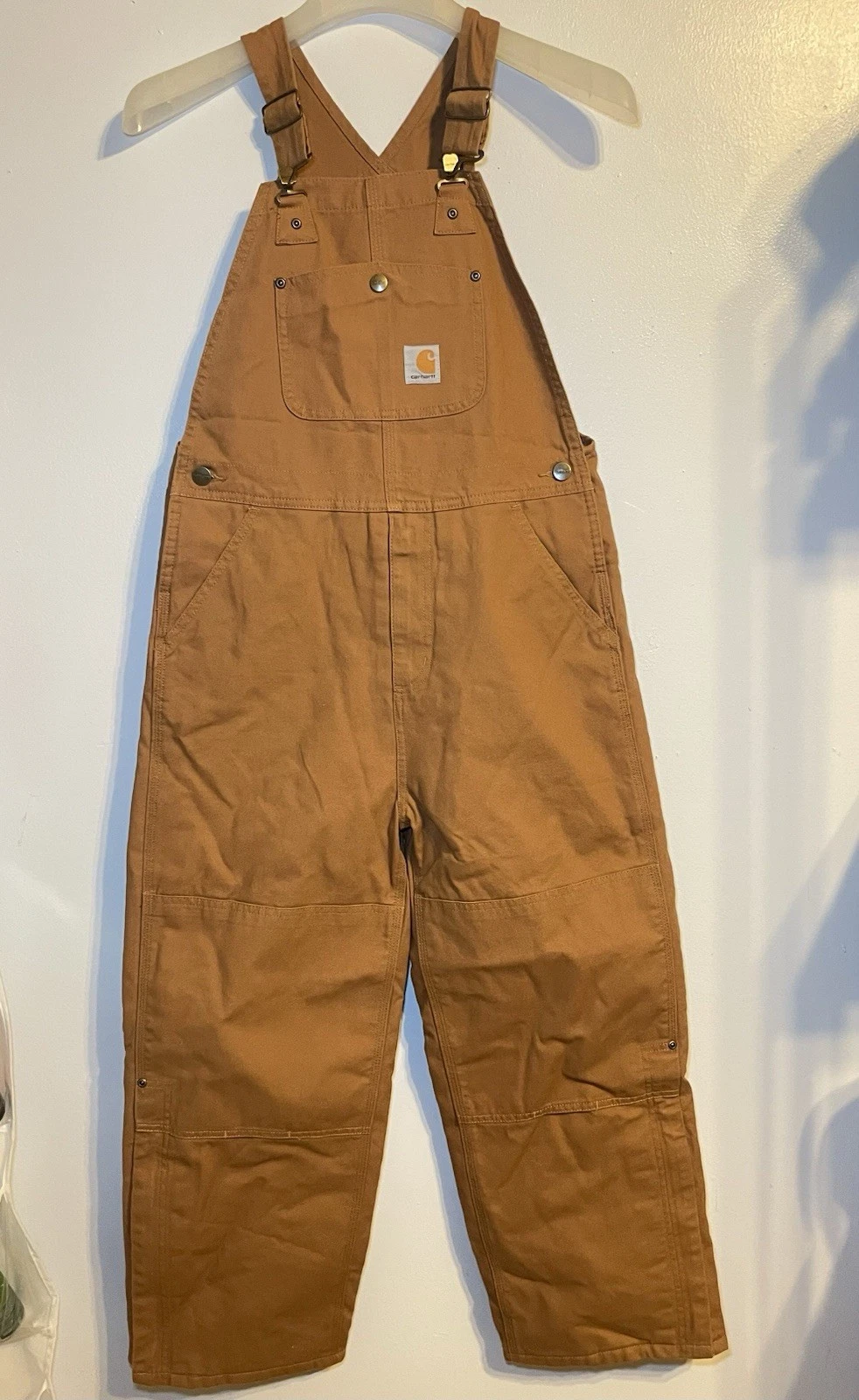 Carhartt Insulated Canvas Bib Overalls Youth Sz 12 Brown Western Cowboy