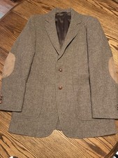 Vintage Wool Blazer With Leather Buttons And Elbow Patches Brown Tweed Men  s 41L