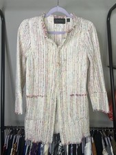 Carlisle Collection Boucle Woven Tweed Bohemian Fringe Jacket