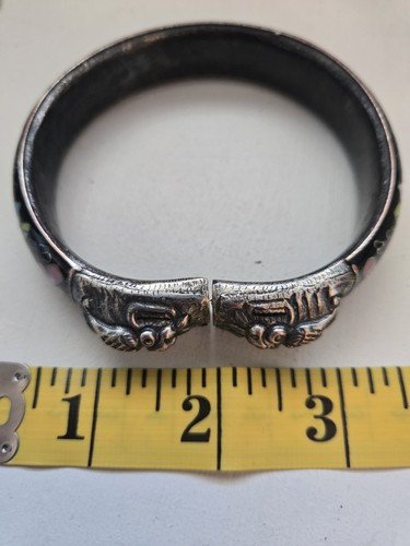 Antique Enamel And Silver Bangle COBRAS. King Fisher Feather