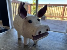 Wooden PIG In EUC  ROPE TAIL. 7  by 7  . Signed. Thanks for checking him out 