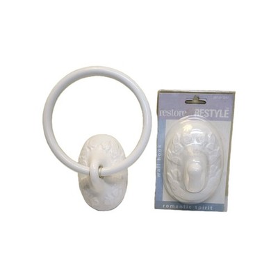 Restore & Restyle Bathroom Wall Hook Towel Ring Set White Ornate Floral VTG 1997