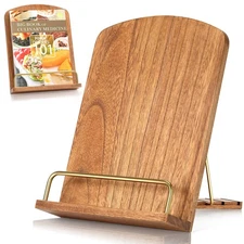 Cookbook Stand for Kitchen Counter Adjustable - Wood Recipe Book Holder for C...