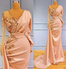 Plus Size Luxurious Mermaid Sexy Prom Dresses Beaded Crystals Satin Evening