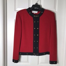 ST. JOHN COLLECTION BY MARIE GRAY Red Knit Zip Front Jacket Women  s 12