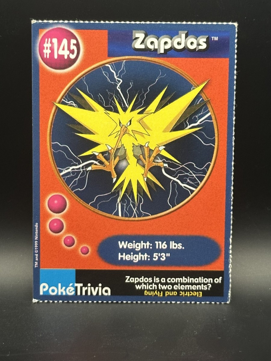 Zapdos 1999 Original 151 Pokemon Burger King PokeTrivia Trading