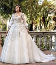 Duchesses Lace Long Sleeve Strappy Wedding Dress Wedding Dress 32-60 Backless Ivory