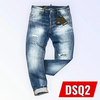 DSQUARED 2 DSQ2 Men's Slim Fit Stretchy Ripped Washed Blue Jeans Pants