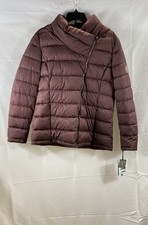 DKNY Giubbotto donna imbottito con cappuccio malva zip asimmetrica nuovo con etichetta taglia L