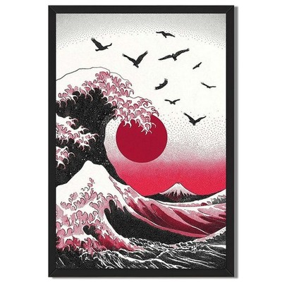 Red Sun and Ocean Waves Wall Art Canvas Oil Paintings Reproduction