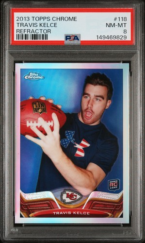2013 TOPPS CHROME REFRACTOR #118 TRAVIS KELCE ROOKIE RC PSA 8