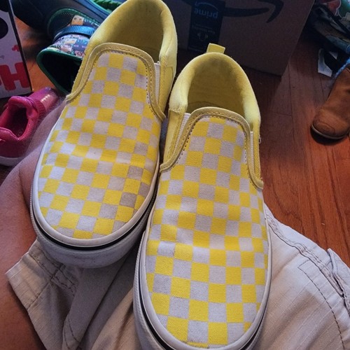 VANS Classic Slip-On Checkerboard Yellow White Skate Shoes Youth Kids Size 3