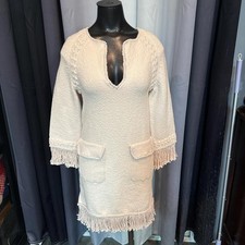 Authentic NWT Chanel 2018 Cream Fringe Knit Dress 