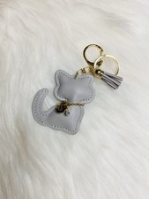 gray Cat Bag Charm Keychain Key Ring Car Charm tassel Faux Leather New