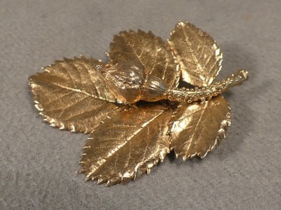 Eggert Flora Danica Denmark Brosche  Blatt 925er Silber vergoldet