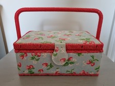 Cath Kidston Blue & Red Strawberry Fabric Small Sewing Box. BNWT