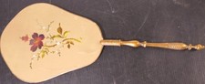 RARE ANTIQUE VICTORIAN HAND FAN SILK FLORAL EMBROIDERY WITH WOODEN HANDLE 1800'S