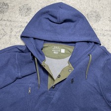 Polo Ralph Lauren Terry Hoodie Mens 2XB Blue Snap Sweatshirt Pony Logo READ