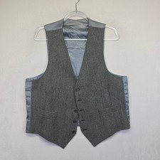 Mens Herringbone Vest 42 Grey Formal Business Suit Waistcoat Wedding Classic