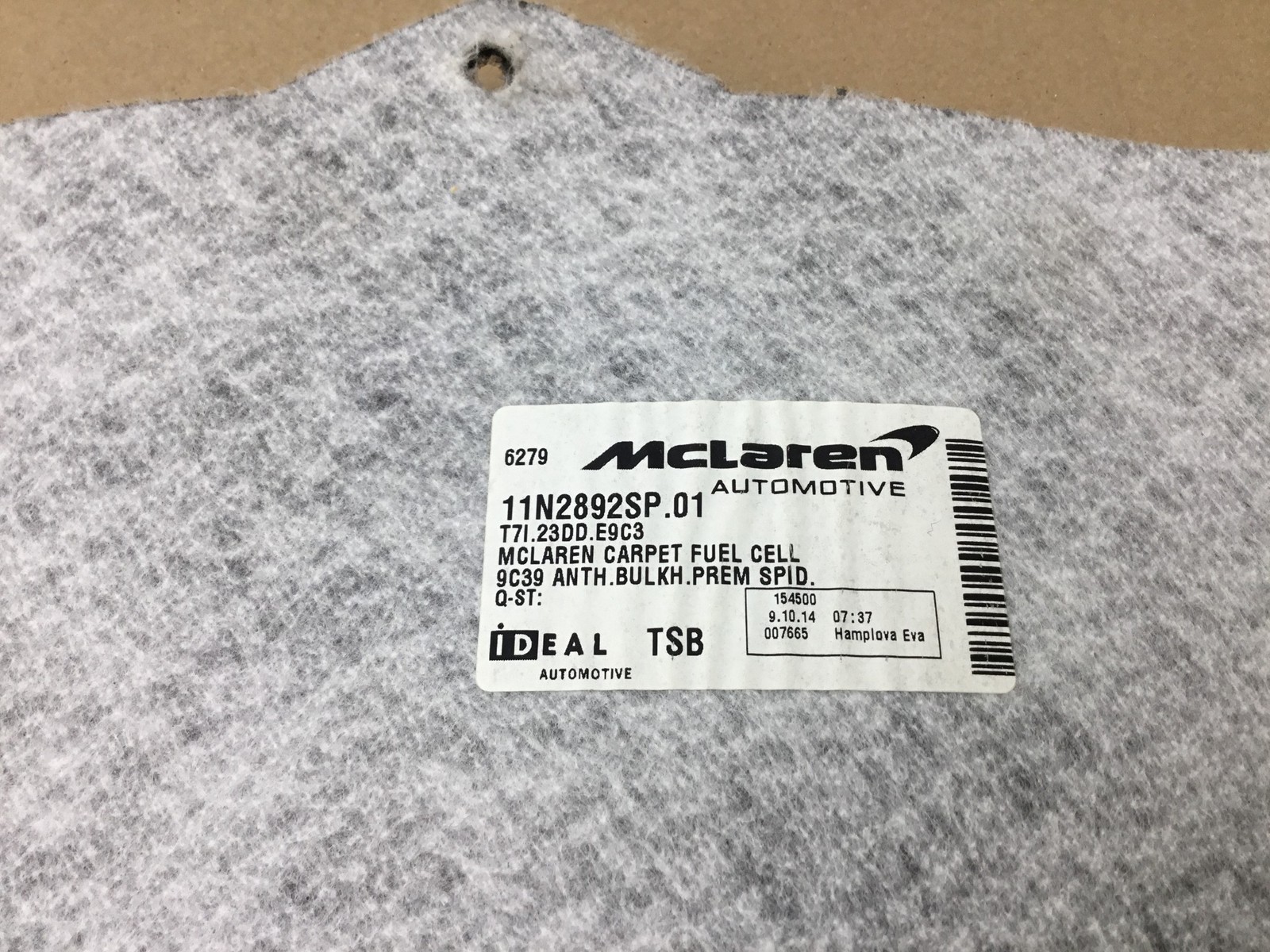 McLaren 650S 2015 Rear Wall Fuel Tank Carpet Mat Cover Panel Trim 15-17 :A