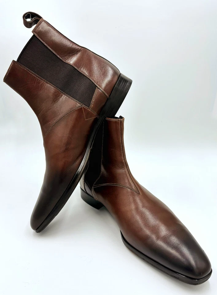 Botas Chelsea Santoni Cuero Marrón Forradas de Invierno UK8/EU42/US9 Hechas en Italia Foto 3 de 4