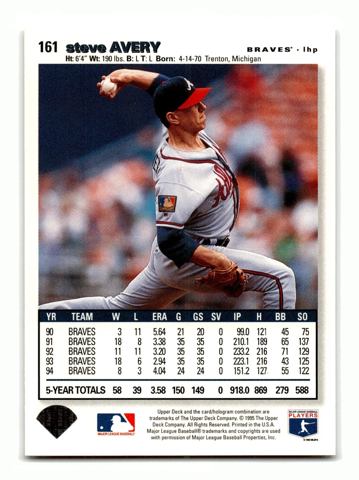 Steve Avery 1995 Collector's Choice #161 Atlanta Braves Mint - Image 2 of 2