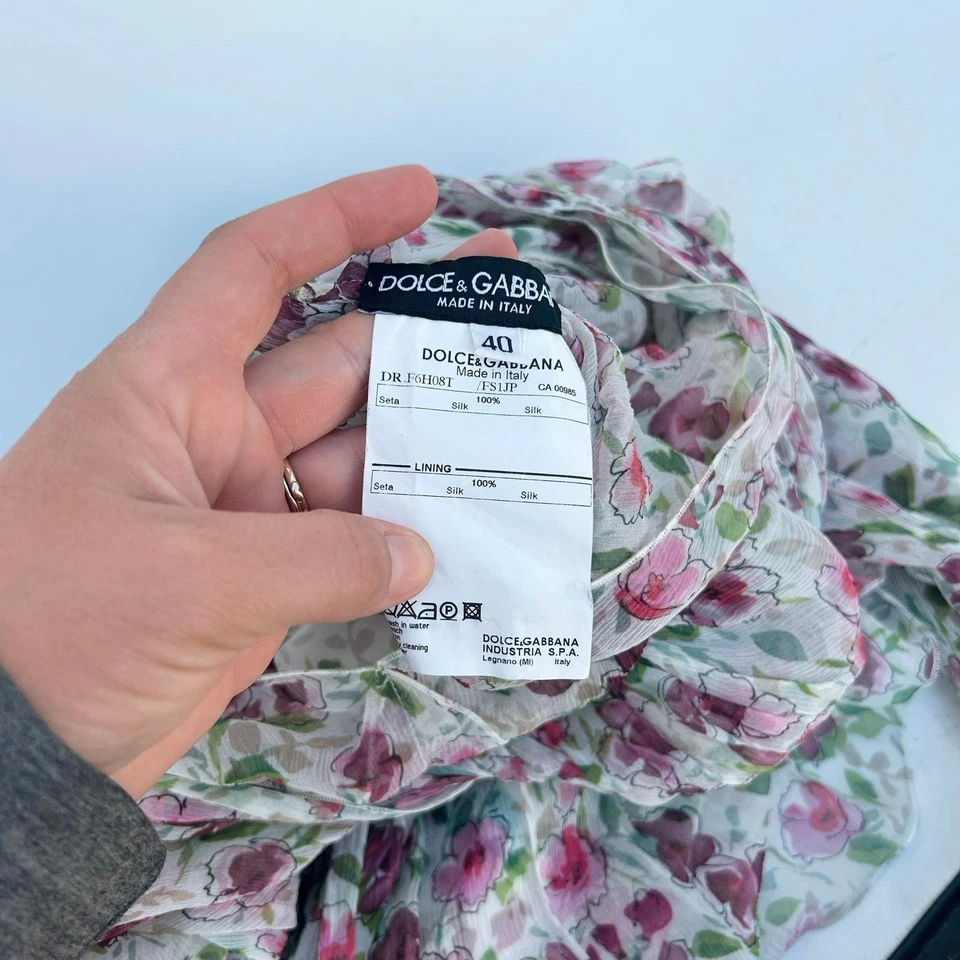 Dolce & Gabbana Auténtico Seda Floral Transparente Mini Vestido Rosa Cottage 4 Hadas 40 Foto 4 de 4