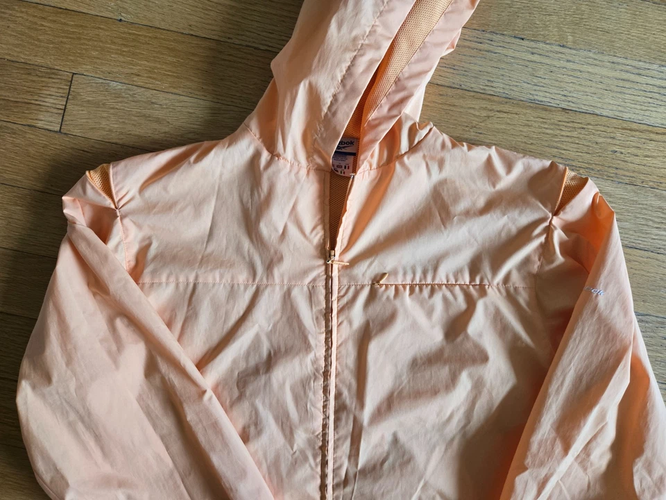 Jaqueta Reebok Vintage Feminina Grande Laranja Pálido Zíper Completo Quebra-Vento Com Capuz - Imagem 3 de 4