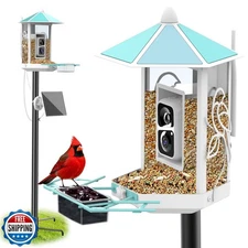 Onlyfly Metal Bird Feeder with Camera and 74.5 Inch Pole - Smart 