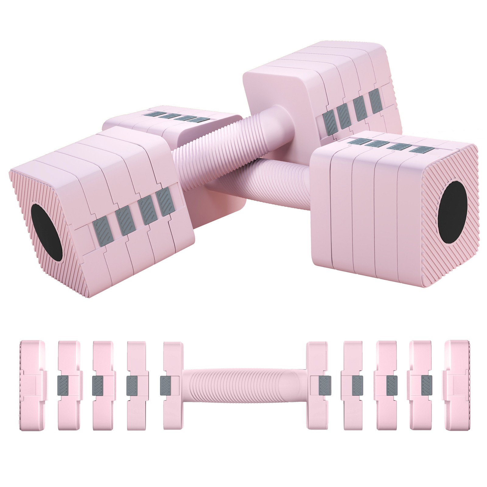 Set 2 Manubri Pesi Quadrati e Antiscivolo da 5 kg con Piastre Rimovibili, in Acc