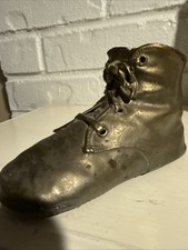 Vintage Copper Color Laced Baby Shoes Mid Century Keepsake, 6235 On Bottom