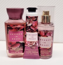 Bath Body Works - Covered In Roses - Body Wash, Cream Mist - Travel Size Set