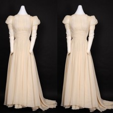 Vintage Long Sleeves Champagne Wedding Dresses High Neck A Line Bridal Gowns