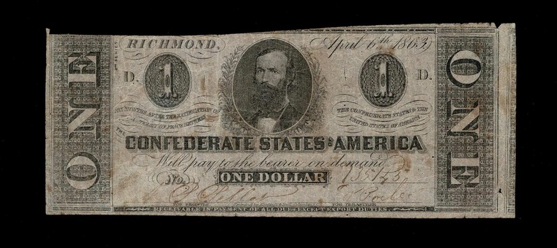 The Confederated States of America $1. April 6th, 1863. Inv# 5494