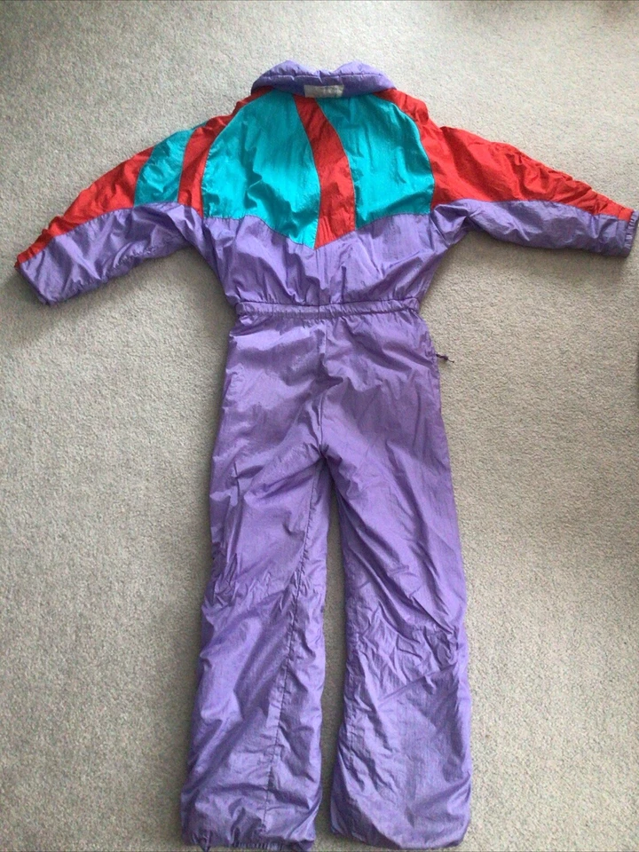De Colección Roffe Años 90 Niñas XL Mujer’s S Esquí Nieve Traje Lila Verde Azulado Rojo Una Pieza Foto 3 de 4