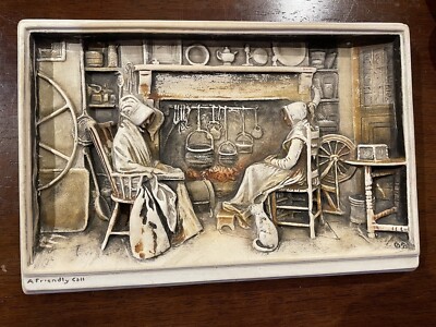 Vintage Elfenbein Wandbild Plakette ''Ein freundlicher Anruf'' von Arthur Osborne um 1930