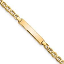 14k Yellow Gold Semi-Solid Anchor Link ID Bracelet for Women 7" 2.42 gram