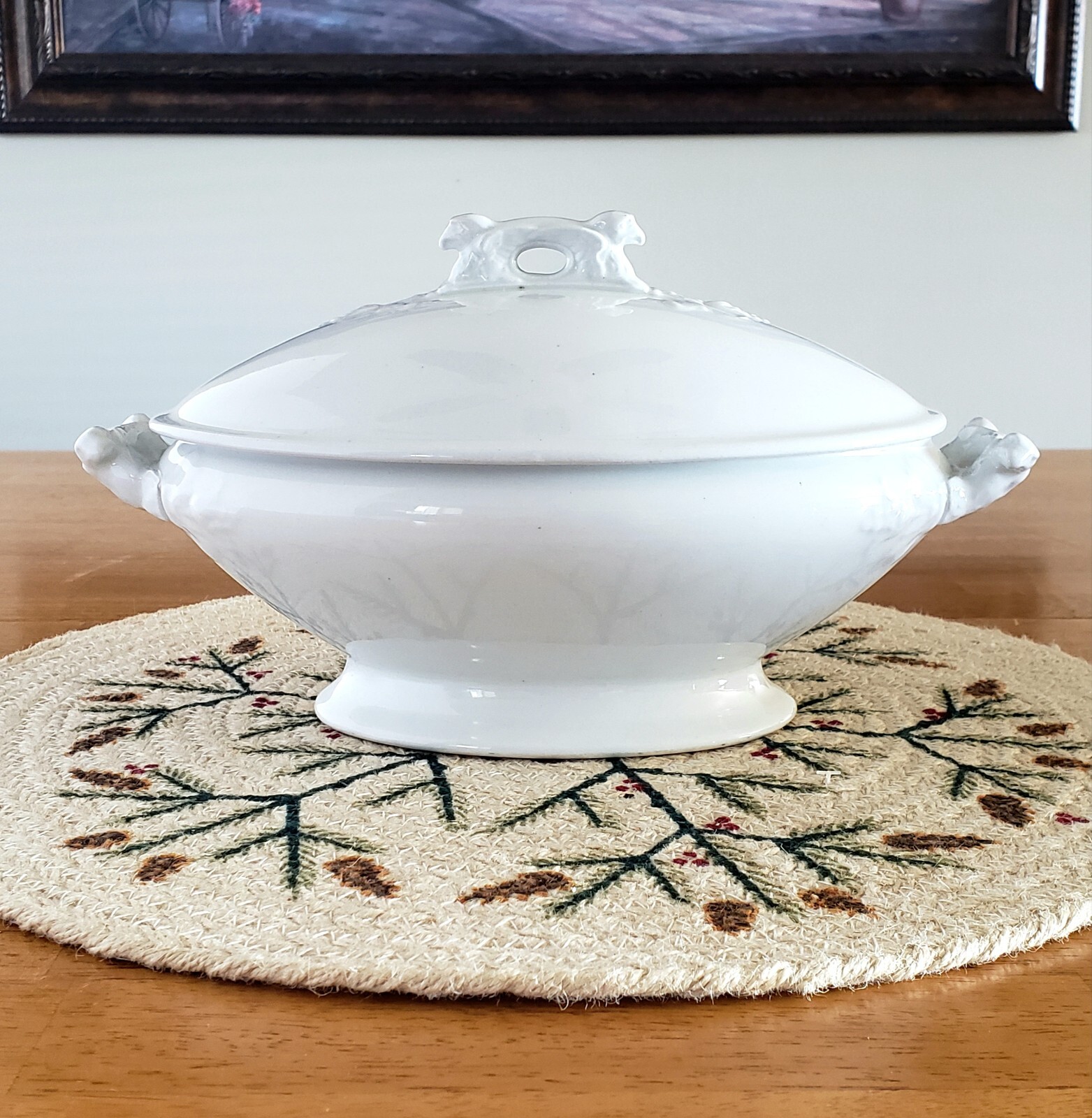 Antique White Ironstone Covered Vegetable Tureen Eagle Head Pratt & Simpson Engl
