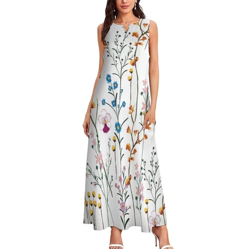Womens Plus Size Cotton Sleeveless Long Maxi Dress Casual Loose Sundress - Picture 14 of 38