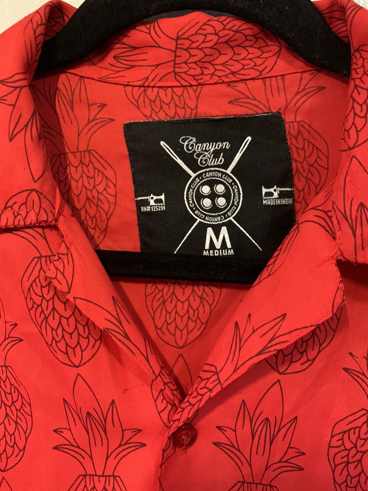 Faze 1 Canyon Club Men's Red Pineapple Pattern Button Front Aloha Shirt