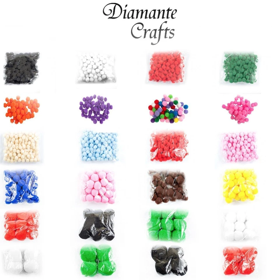 Pom Poms 6mm 10mm 12mm 25mm 50mm 60mm Craft Fluffy - Choose Size Quantity Colour
