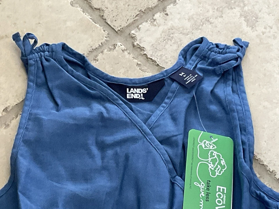 NUEVO Mameluco Lands’ End Azul Cambray Cintura Elástica; Niñas Talla 8 Plus (M) Foto 3 de 4