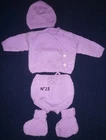 baby layette: hand knitted bra, panties, hat and slippers